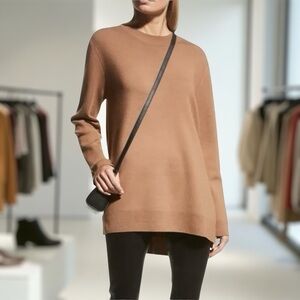 Theory Sweater Wool Blend Tunic High Low Tan Brown Women’s Size S Tight Knit